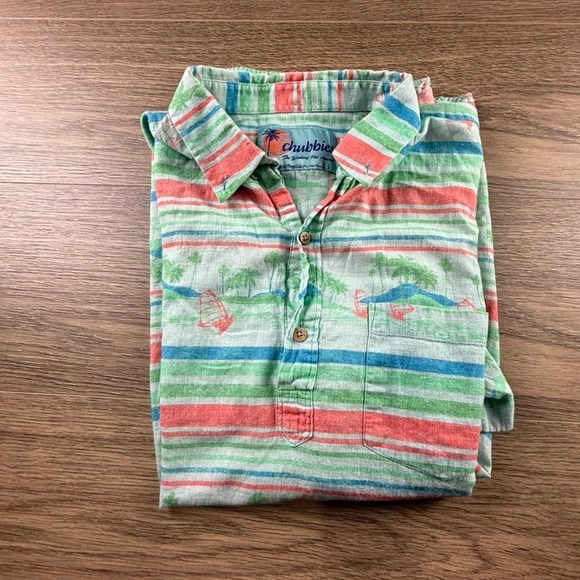 chubbies Other - Chubbies Mens Large Short Sleeve Collared Shirt Tropical Palm Tree Stripe Green